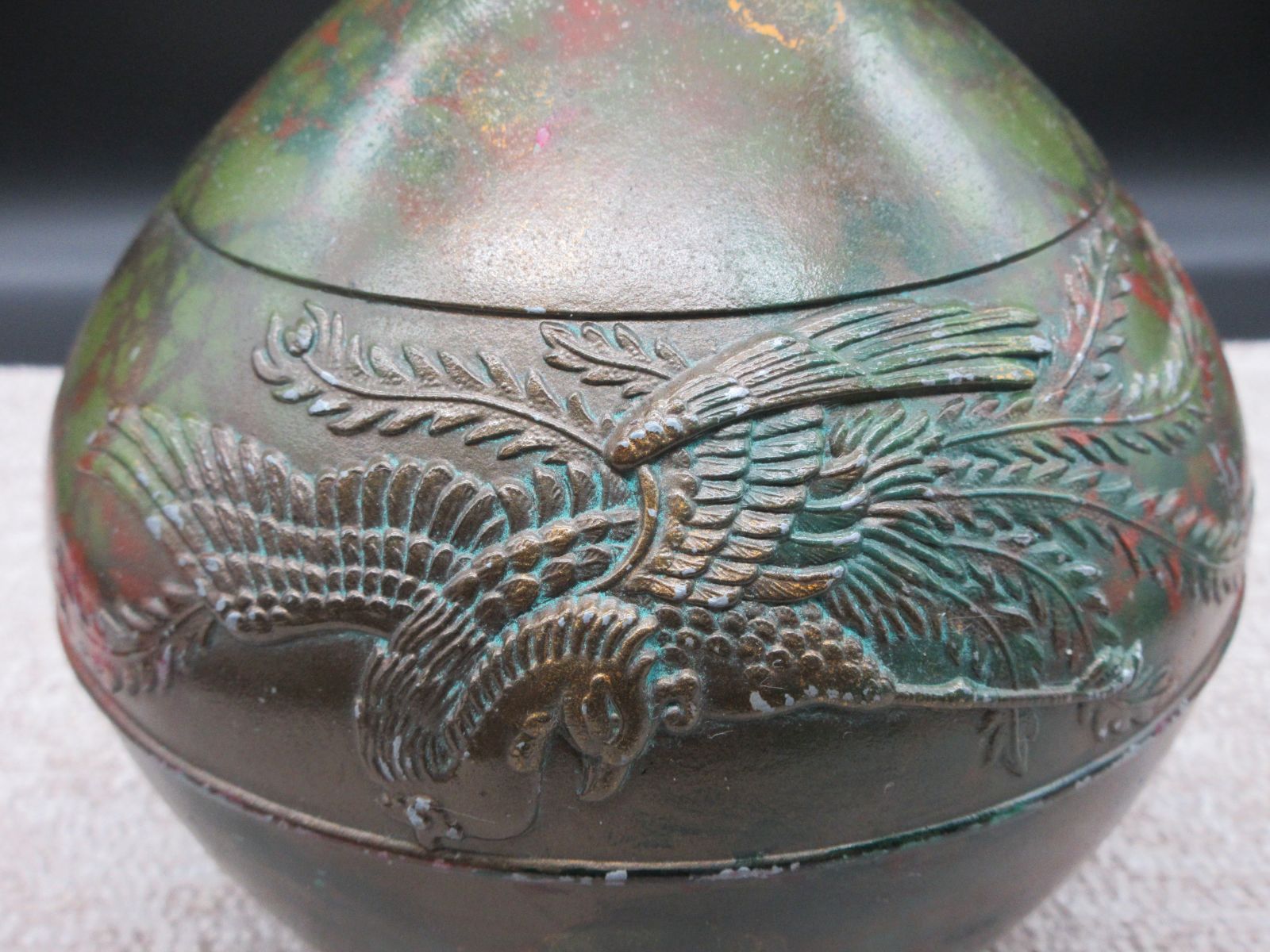 銅製:からす瓜模様丸形花器　　(一鳳 作) 渋谷鳳州 銅製 獅子模様花瓶 高岡銅器 花器 花入 - メルカリ