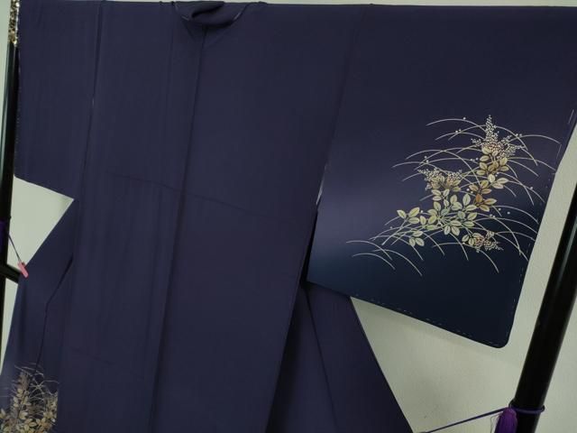 平和屋本店■極上　金彩友禅　卓越技能者・名工・和田光正　訪問着　枝花文　紺藍色地　暈し染め　金彩　逸品　未使用　DZAB1340kh5 平和屋本店□極上 金彩友禅 卓越技能者・名工・和田光正 訪問着 枝花文