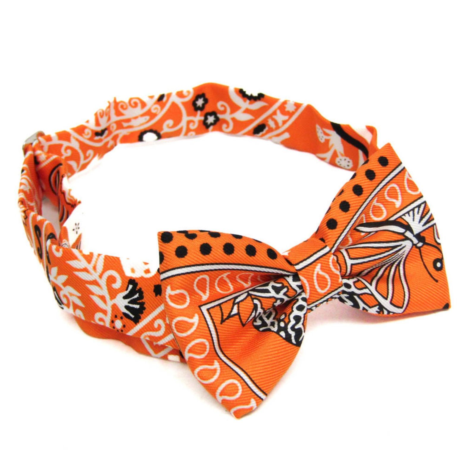 エルメス Hermes ミニボウタイ 花咲く織物 Fleurs Et Papillons de Tissus ボーイズ シルク 蝶ネクタイ フラワーズ オレンジ