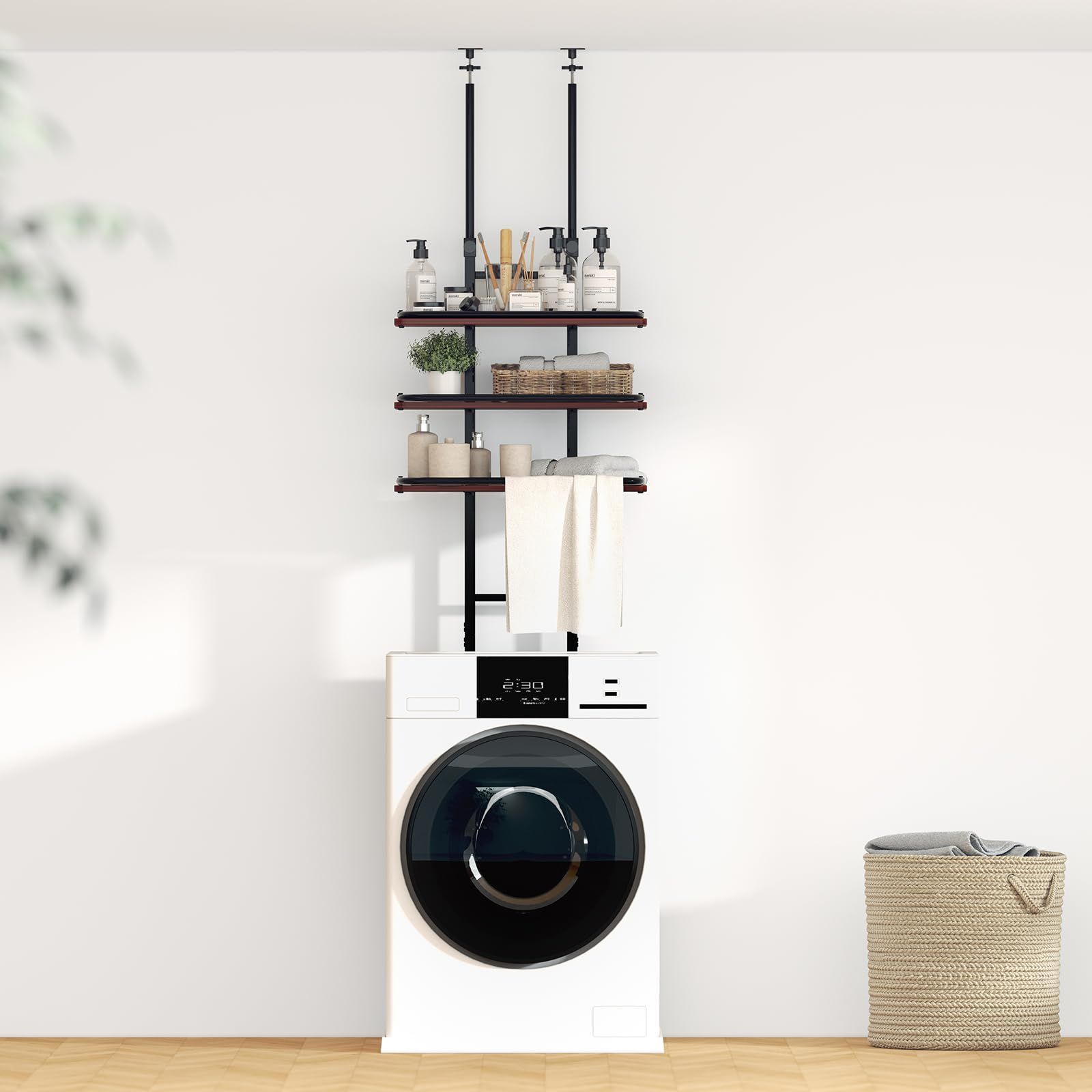 ニトリ 「ワイヤーバスケット付き 突っ張り洗濯ラック(ホワイト