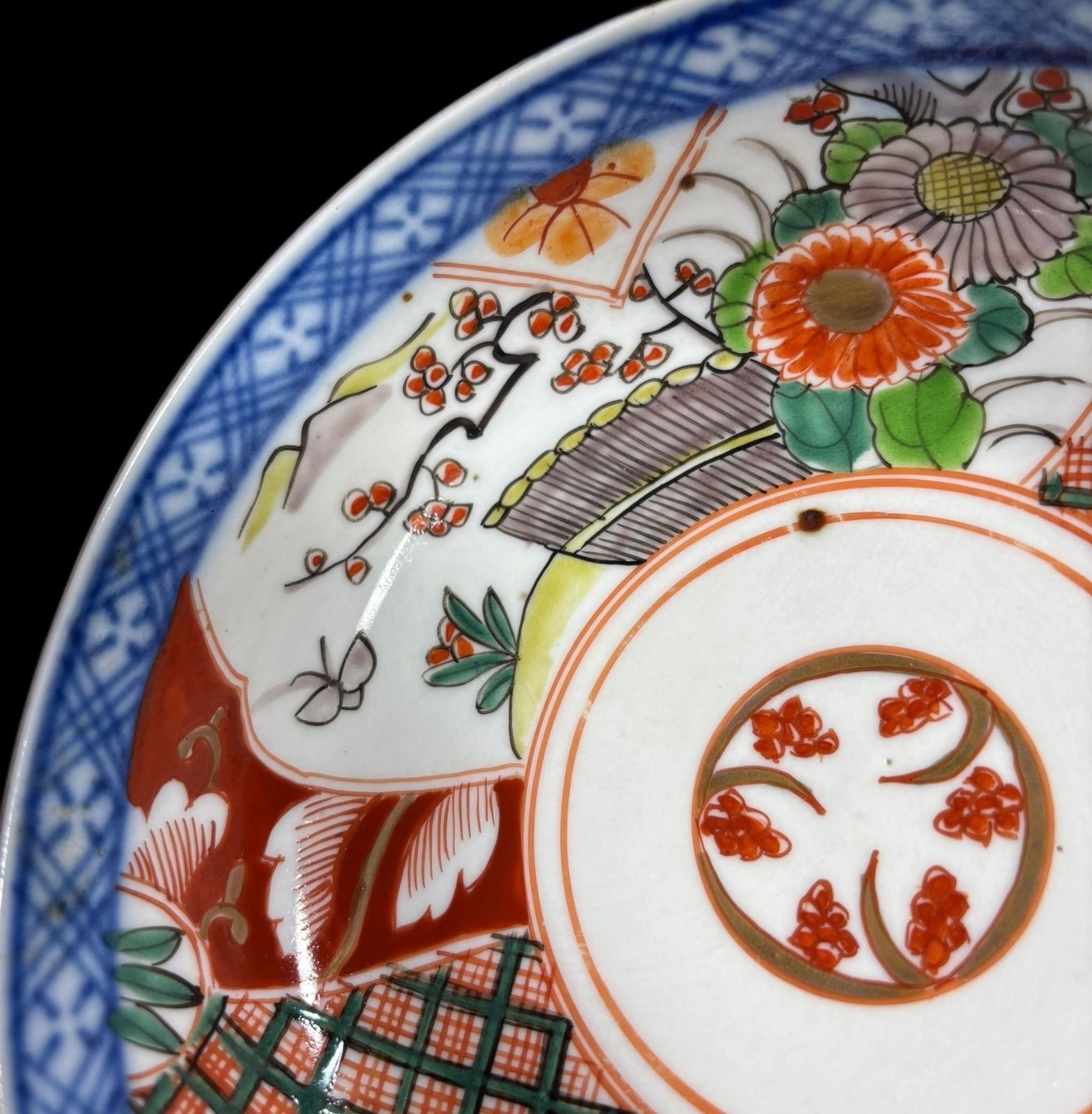 骨董 伊万里 色絵 花弁 金彩 脚付 盛り皿 飾り皿 アンティーク 富士山 花車 骨董 伊万里 色絵 花弁 金彩 脚付 盛り皿 飾り皿 アンティーク