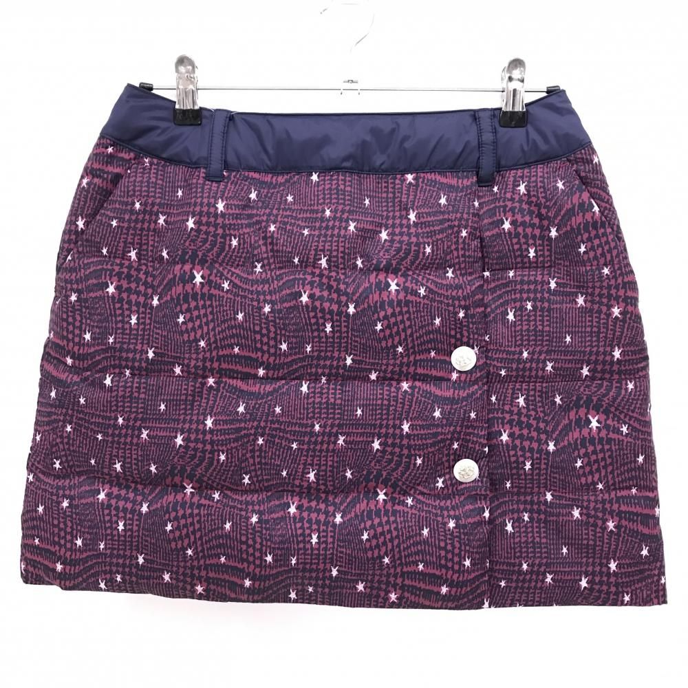 【美品】アンパスィ ダウンスカート ネイビー×ピンク 総柄 星柄  レディース L ゴルフウェア and per se