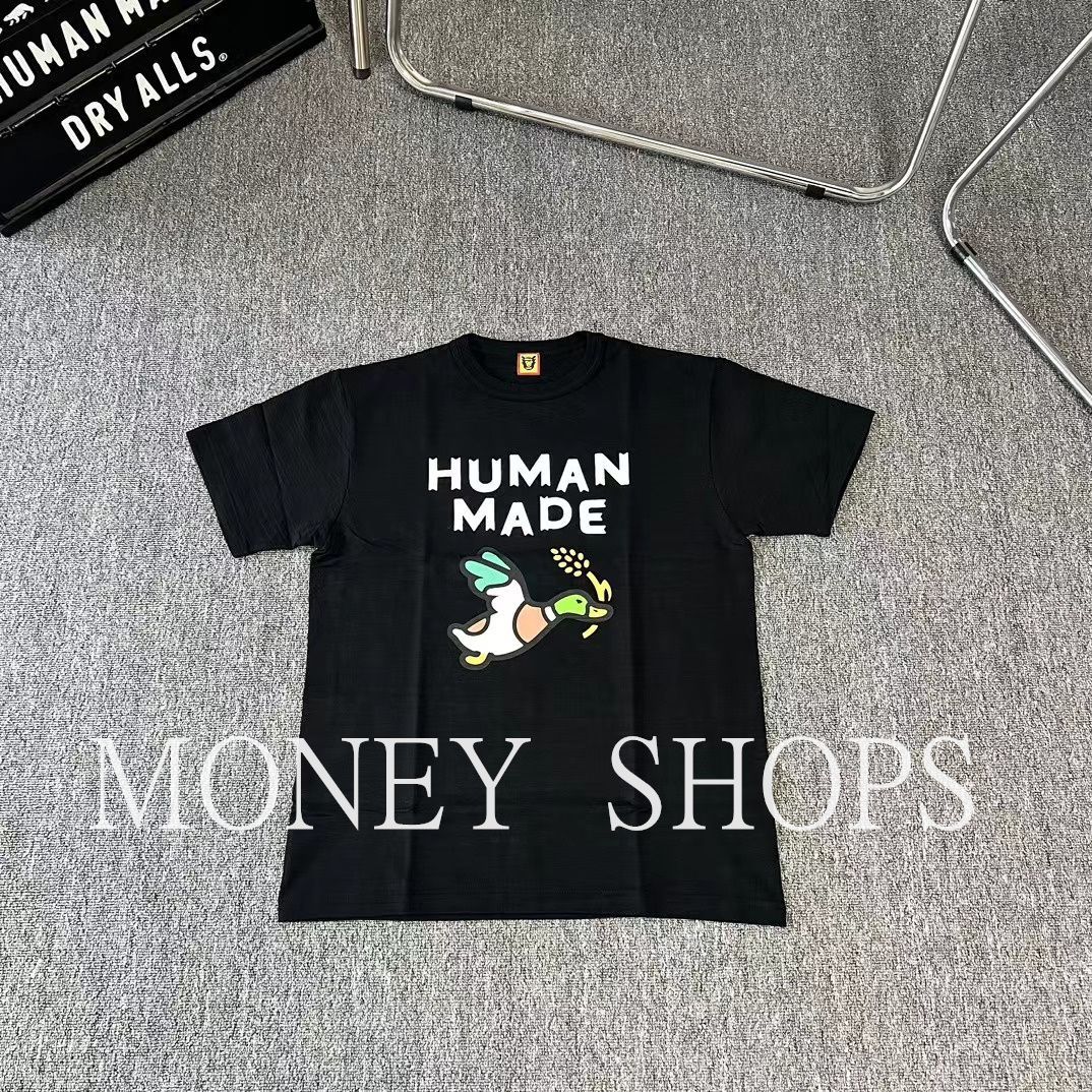 【Human Made】 Tシャツ ヒューマンメイド 新しい小麦アヒルの漫画のプリント tシャツ ファッション カップル トップス 男女兼用(Black/ブラック)