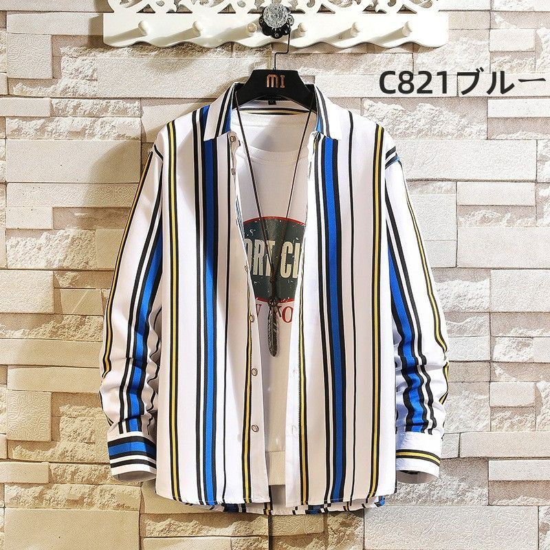 メンズ長袖おしゃれ柄シャツトップス春秋着回し org.jpg