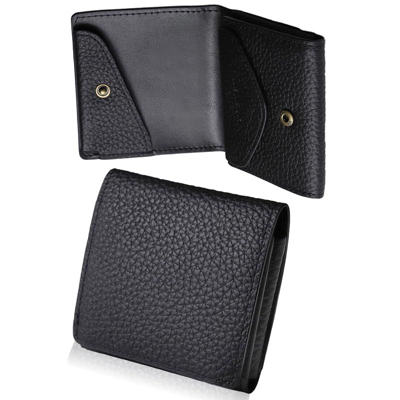 LS LASIEM 小薄型 財布 ミニ財布 メンズ 二つ折り財布 時短 コンパクト 薄い財布 小さい 本革 レザー 薄型 薄い カードケース 小銭入れ 2つ折り 革 折りたたみ ミニウォレット ブラック