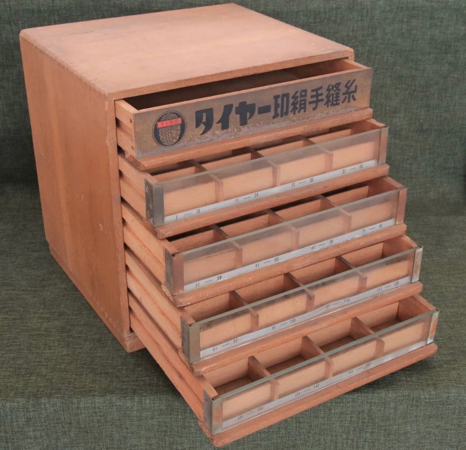 昭和レトロ TIRE タイヤー 木製ミシン糸ケース 木製引き出し 刺繍糸ケース 収納棚 飾り棚