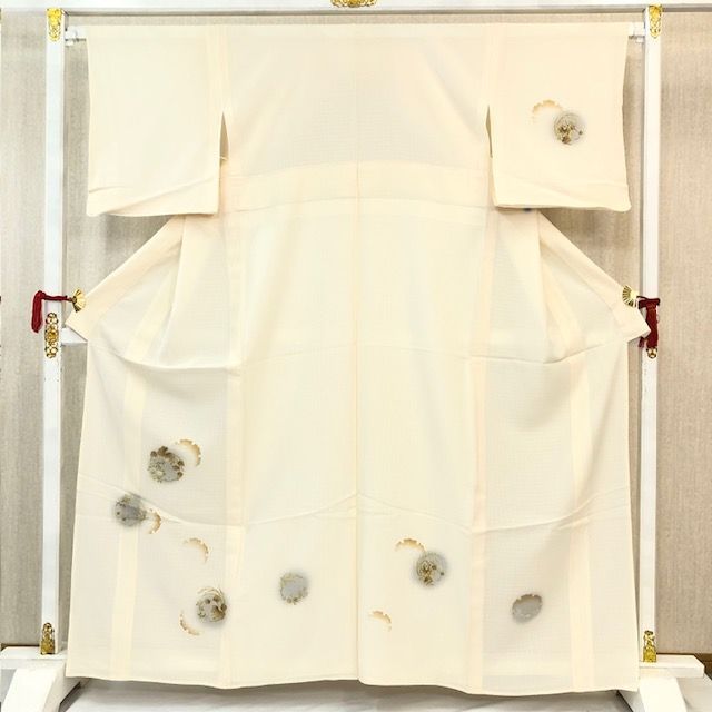 きものキレイ 夏訪問着 単衣 オフホワイト 雪輪 花の丸 身丈156㎝ 裄丈63.5㎝ リユース secondhand HT031