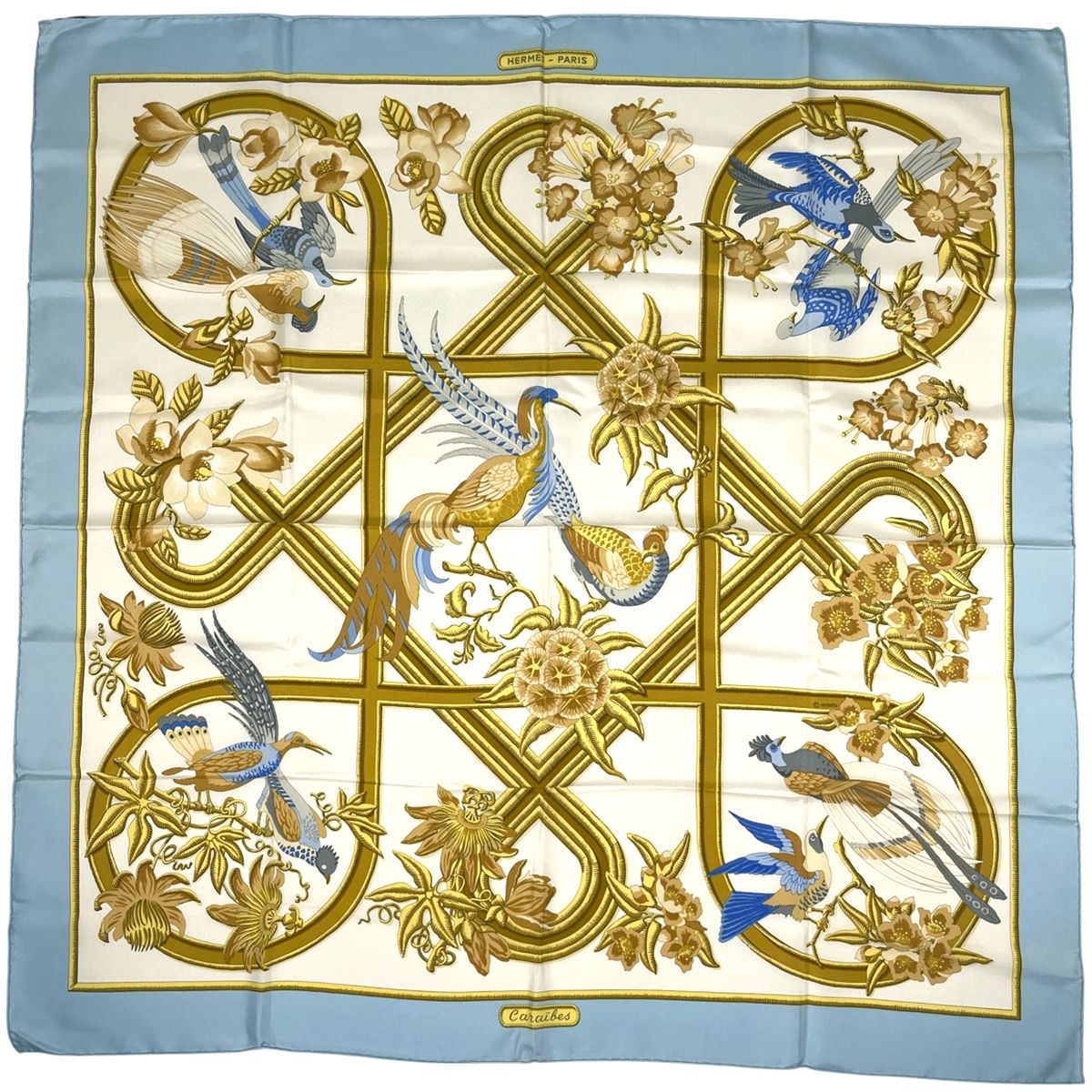 エルメス HERMES カレ 90 Caraibes カリブ鳥 スカーフ シルク