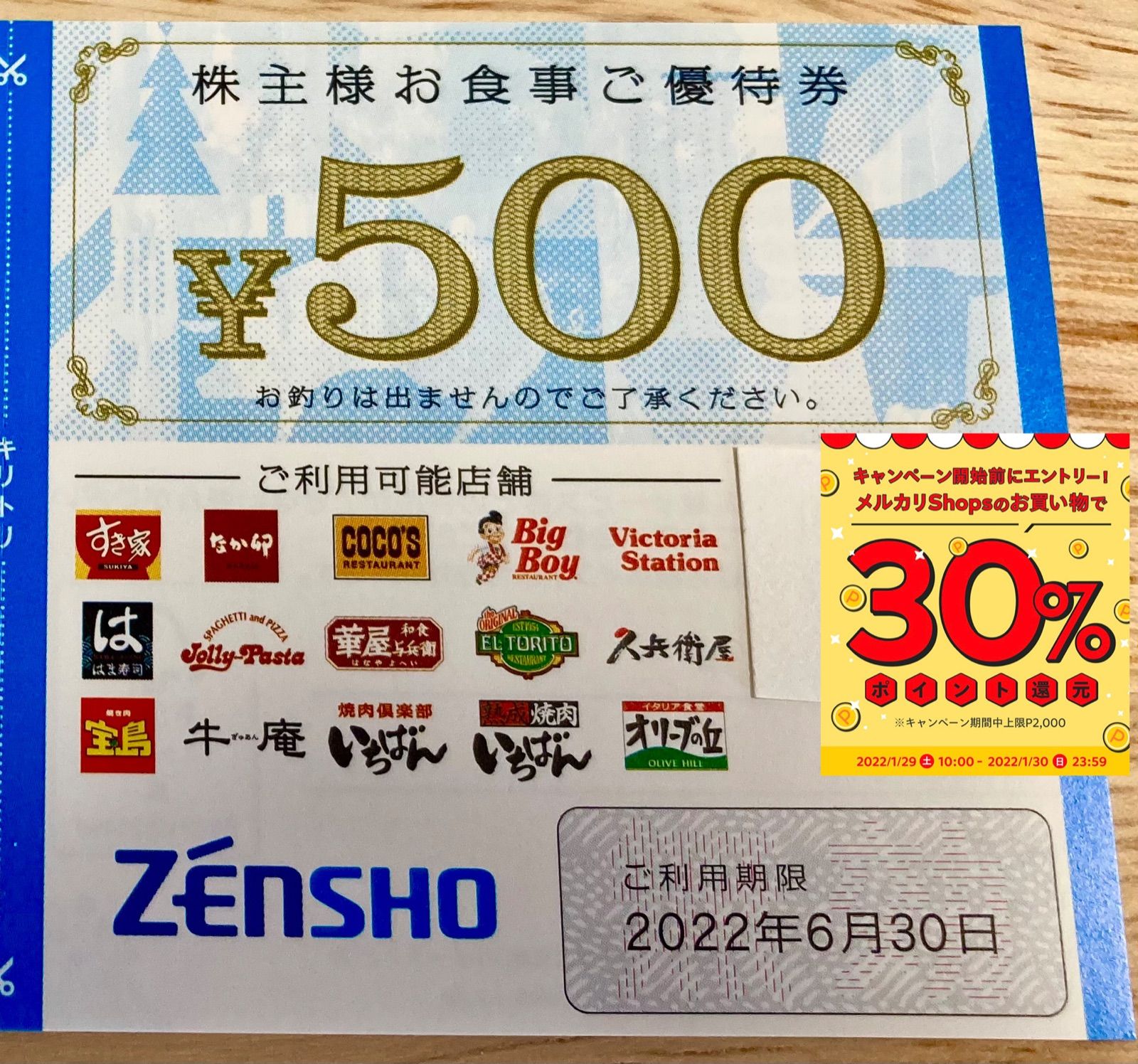 ゼンショー 株主食事優待券 9,000円分 すき家、ビッグボーイ、はま寿司 ...