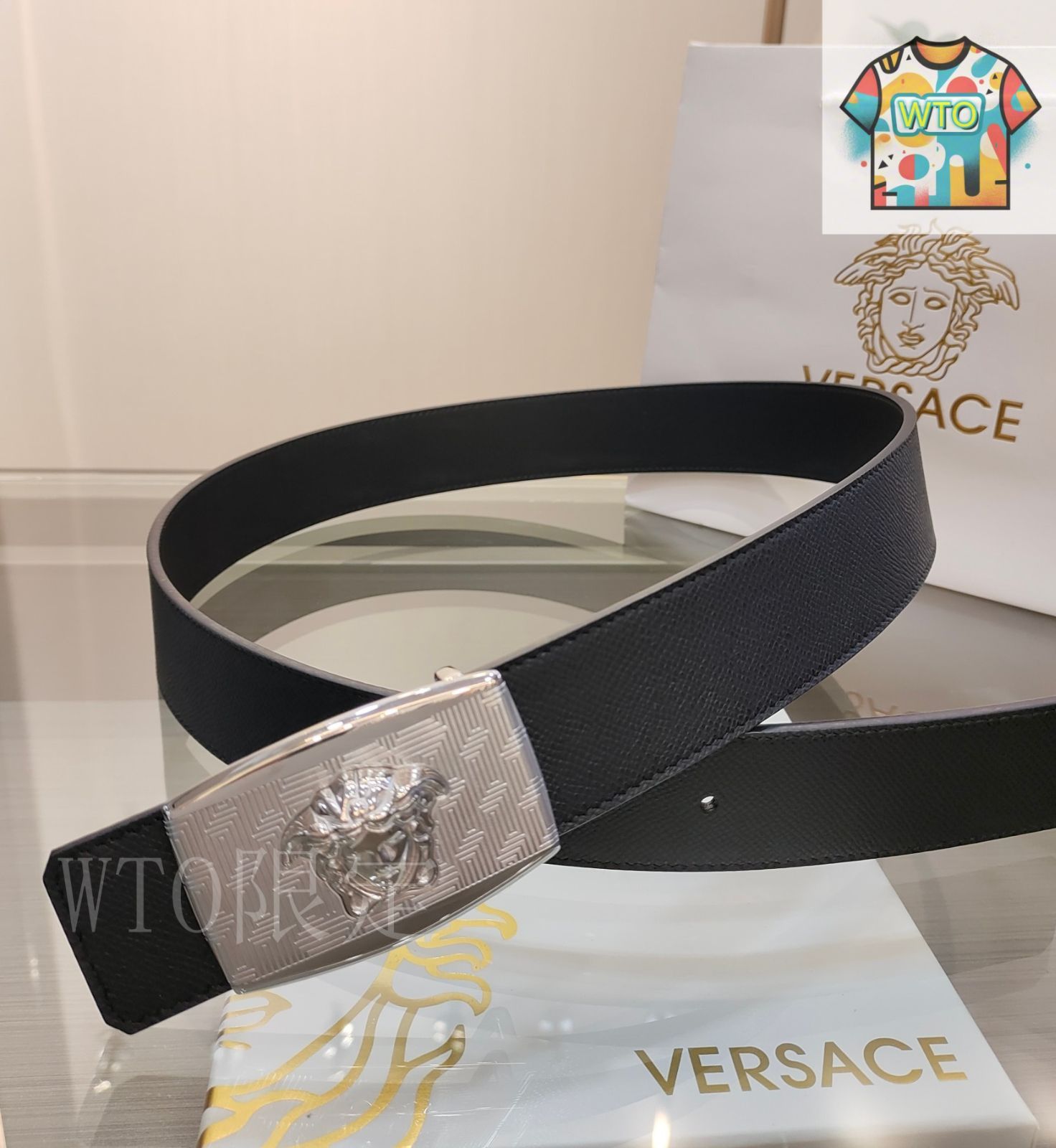 タグ付き未使用品VERSACE COLLECTION 紫 レザー ベルト タグ付き