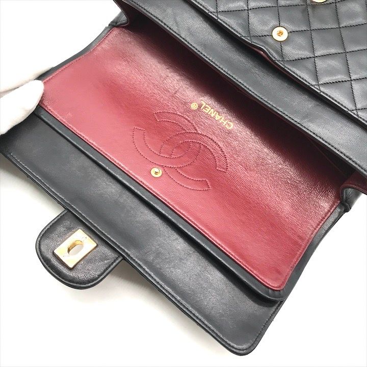美品 CHANEL シャネル ココマーク マトラッセ ラムスキン チェーン