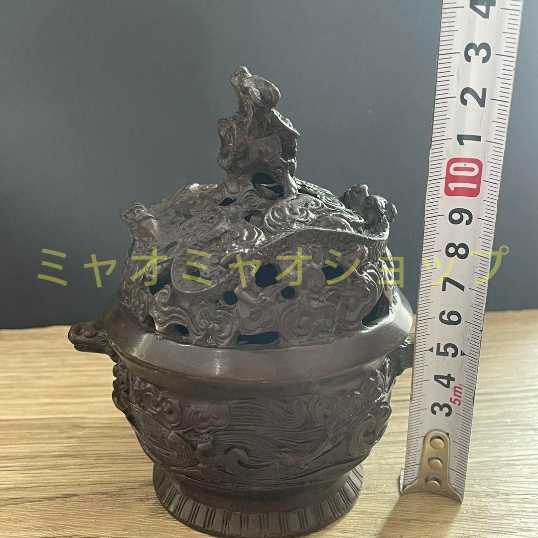 香炉 双獣耳浮彫盤竜薫香炉 香具 仏堂香炉 工芸品 銅製品 置物 大象耳