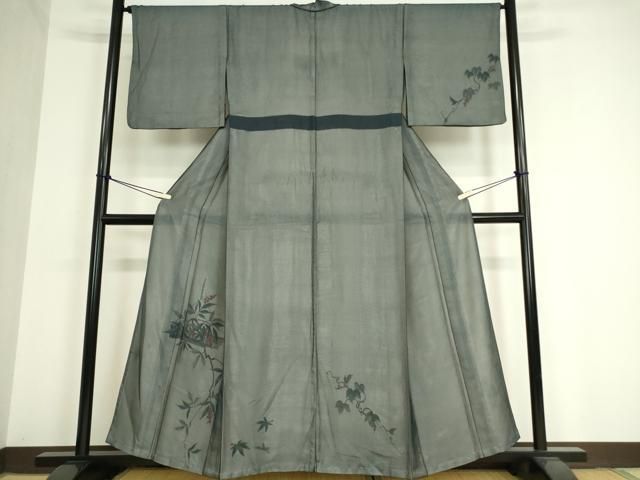 平和屋着物▽訪問着　単衣　紬地　楓文　正絹　逸品　DAAS0558az 平和屋着物▽訪問着 単衣 紬地 楓文 正絹 逸品 DAAS0558az