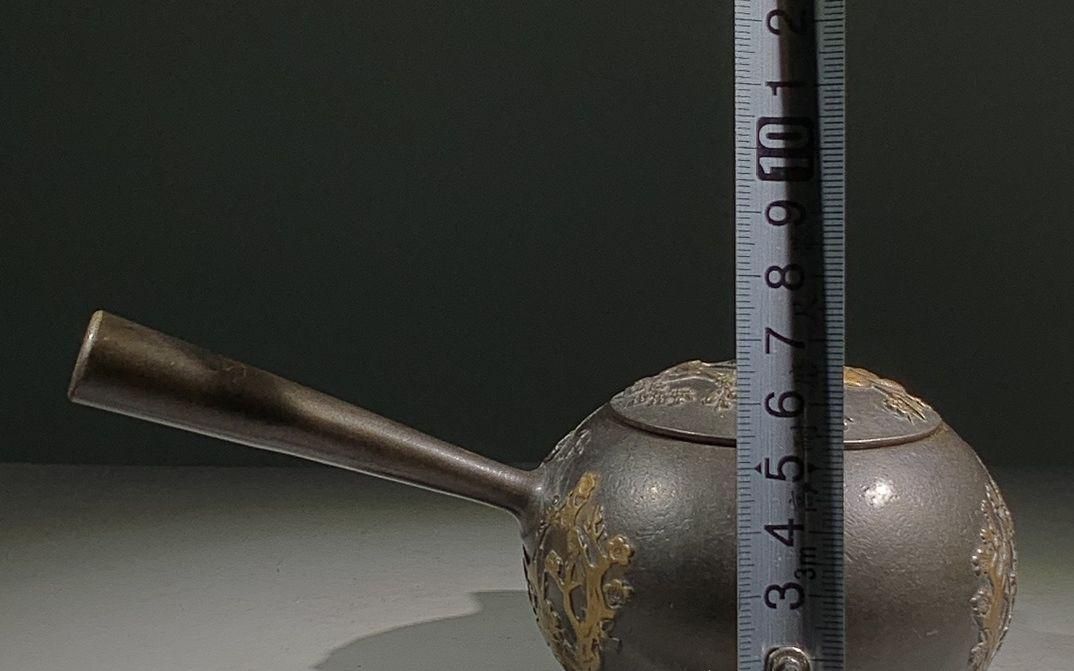 銅 細工 レリーフ歳寒三友松竹梅長把水筒 茶器 茶道具工芸品 美術品