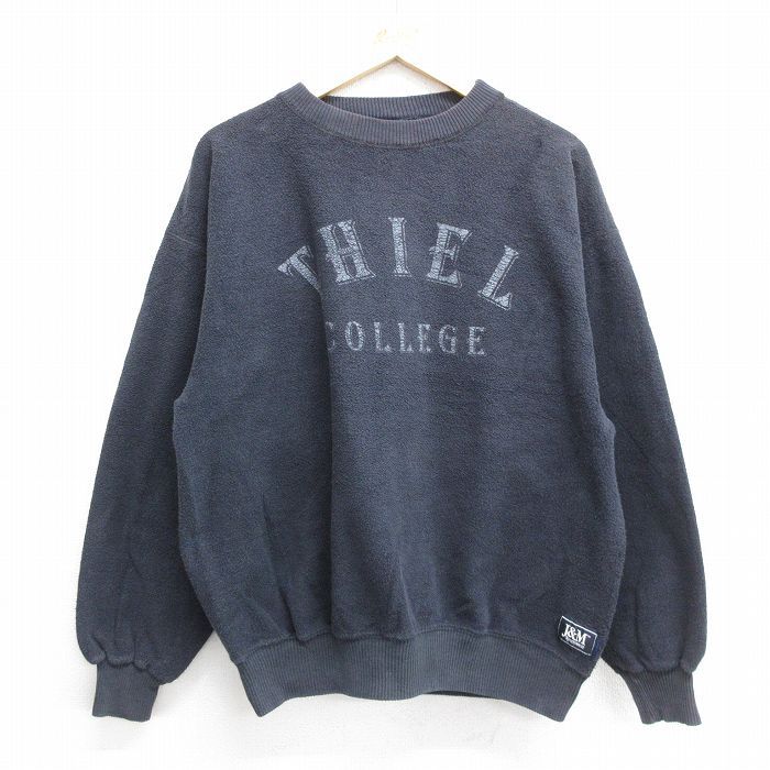 L/古着 長袖 スウェット メンズ 90s セル大学 表起毛 クルーネック 紺 ネイビー 24aug27 中古 スエット トレーナー トップス