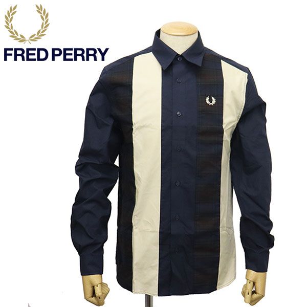 FRED PERRY (フレッドペリー) M4684 Panelled Shirt パネル シャツ F36 SHADED NAVY FP504 L -  メルカリ