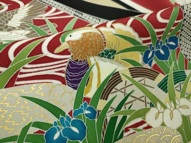 平和屋本店□極上 創業460年・千總 振袖 駒刺繍 鴛鴦御所車吉祥花文