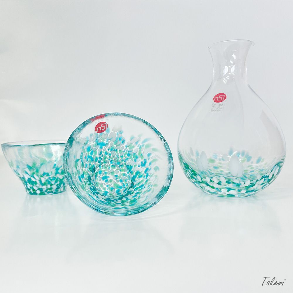 津軽びいどろ みずばしょう 水芭蕉 酒器セット（ 徳利1個、おちょこ2