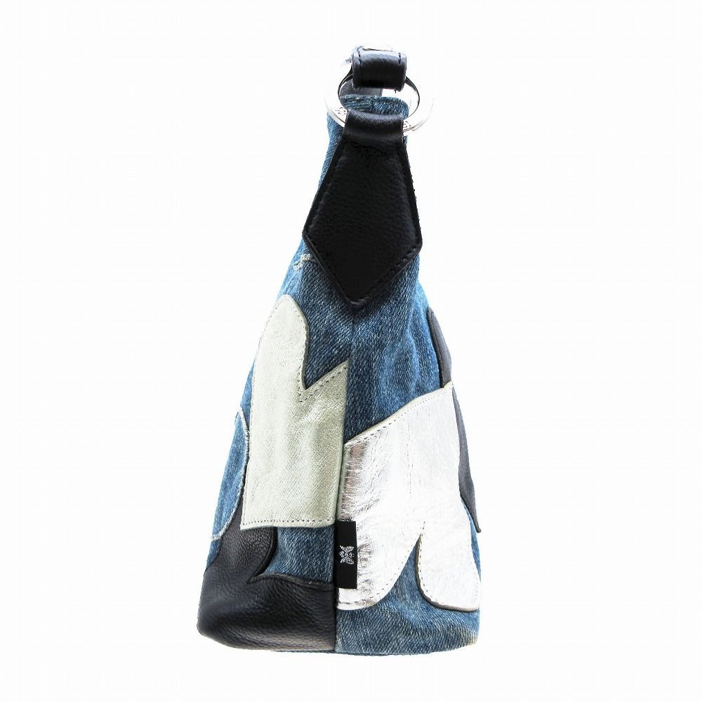 Think bee 未使用 デニム レザー パッチワークバッグ シンクビー Think Bee デニム バッグ レザー ハート パッチ