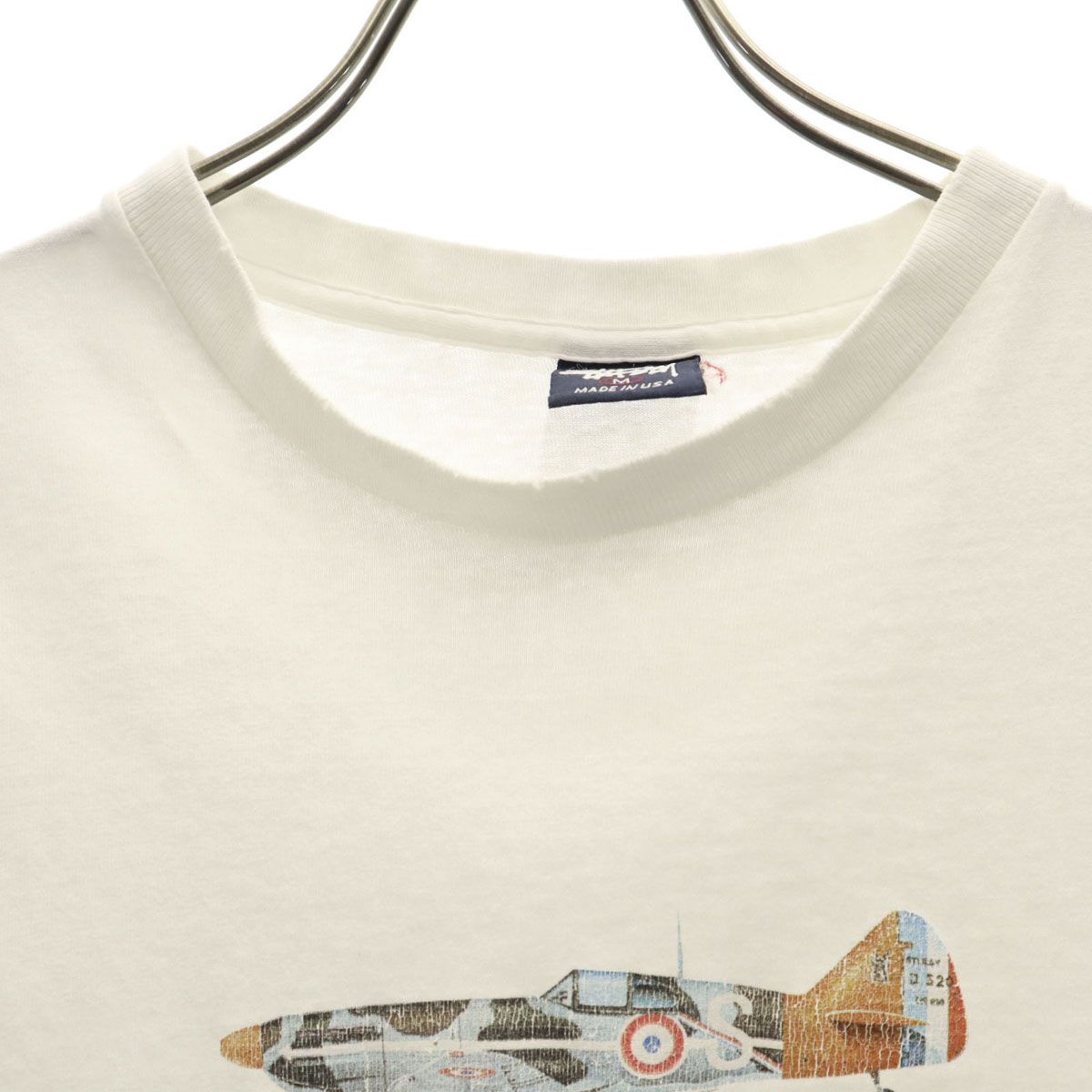STUSSY ステューシー 90s USA製 オールド 紺タグ フランス空軍 戦闘機 D.520 半袖 Tシャツ M ホワイト シングルステッチ メンズ STUSSY ステューシー 90s USA製 オールド 紺タグ フランス空軍 戦闘機