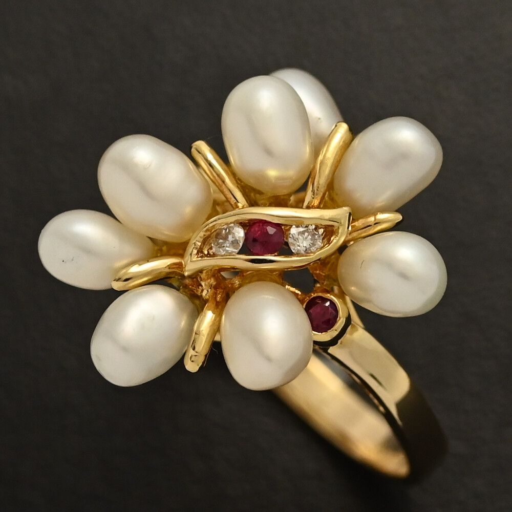 0.06ct 0.03ct イケチョウ貝 淡水パール パール ルビー･ダイヤモンドリング･指輪 K18YG 750-3.6g 12.5号 イエローゴールド ♀ S レディース 589916