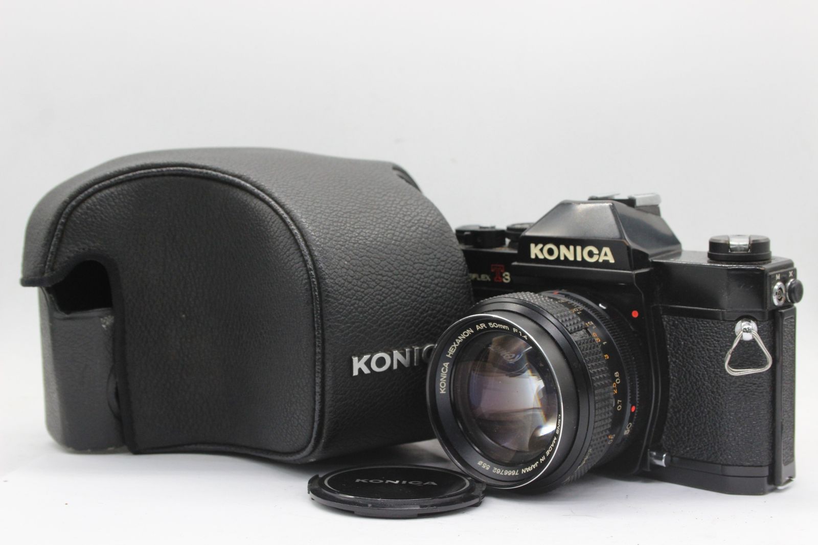 【返品保証】 コニカ Konica Autoreflex T3 ブラック Hexanon AR 50mm F1.4 ケース付き ボディレンズセット  v124