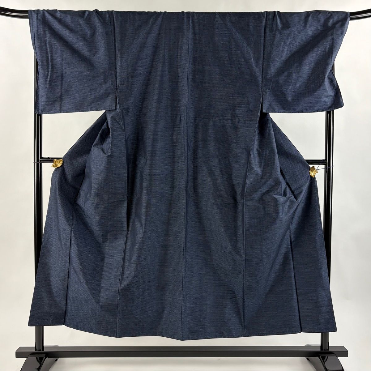 男着物 身丈152cm 裄丈72.5cm L 袷 アンサンブル 紬 幾何学 紺色 正絹 名品