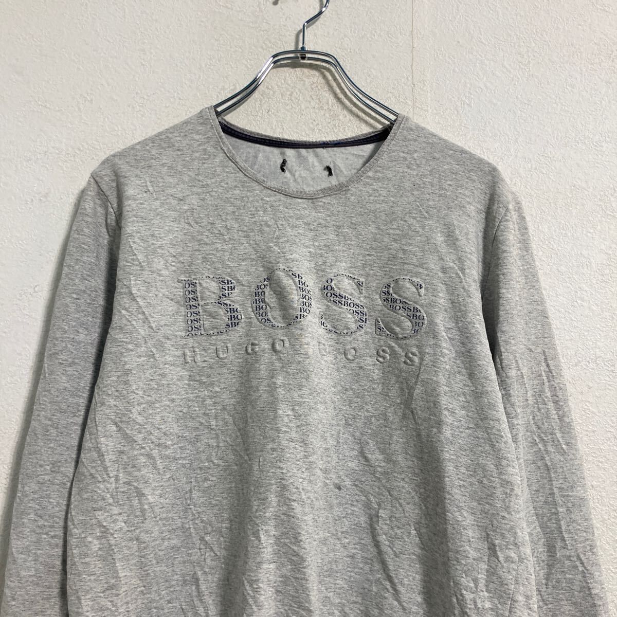 HUGO BOSS ロゴ スウェット トレーナー M～ グレー ヒューゴボス 型押しプリント 古着卸 アメリカ仕入 a608-6292