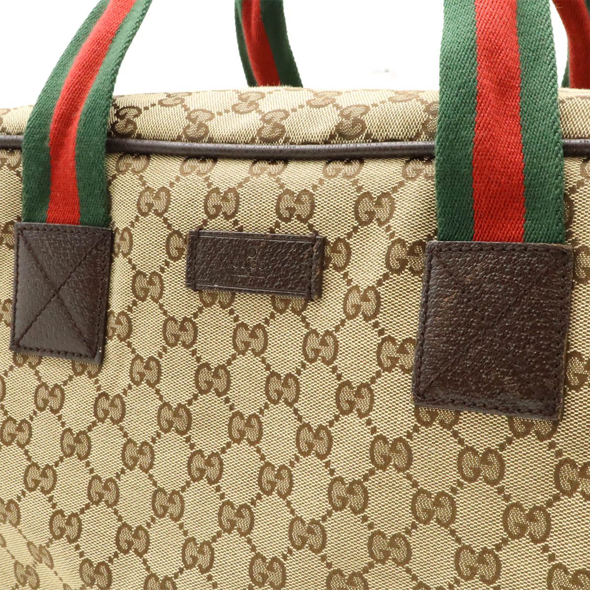 本物 グッチ ボストンバッグ メンズ シェリー 焦げ茶色 旅行 大きめ 赤緑 革 GUCCI グッチ GGキャンバス シェリーライン ボストンバッグ