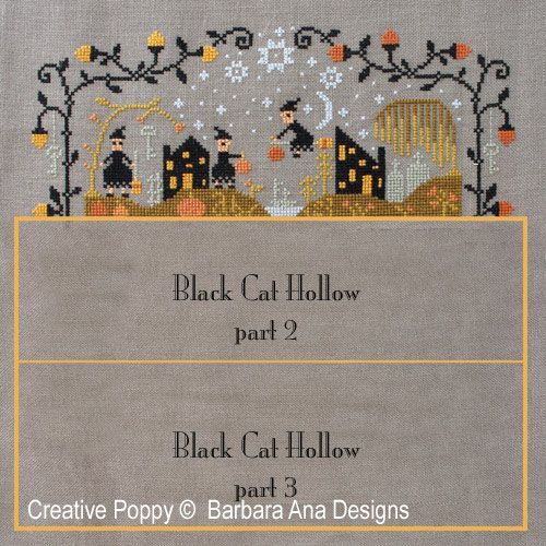 ⬜  クロスステッチチャート 図案🔸Black cat Hollow pa.1🔸◇黒猫の