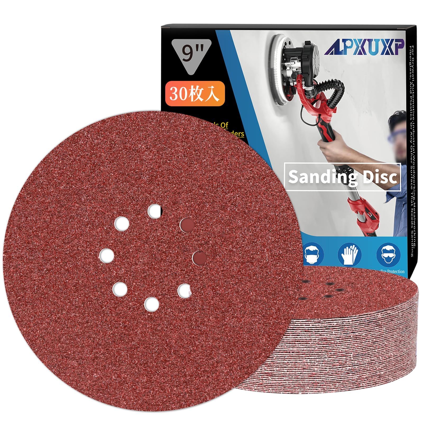 Size:9インチ(225MM) IROKCAKPT サンディングディスク 225mm 8穴 丸型 ディスクペーパー 30枚入セット サンディングペーパー(#40・#60・#80・#120・#150・#240×各5枚)電動サンダー用サンドペーパー，木工DIY