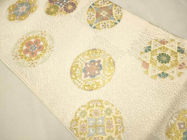 平和屋着物○六通柄袋帯 唐織紀行 花丸文 金糸 正絹 逸品 CAAT0847hy