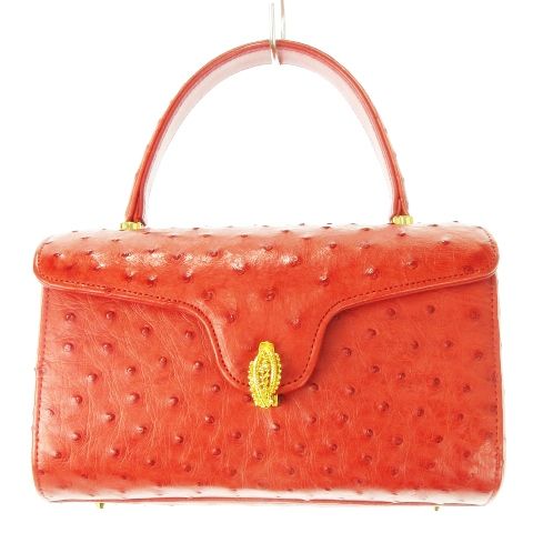 1円スタート 極美品 オーストリッチ ハンドバッグ ゴールド金具 