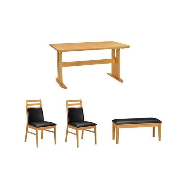 ダイニング 4点セット ダイニングテーブルセット チェア 肘無チェア ベンチ テーブル幅135cm 木製 ブラッシング加工 ナチュラル NA 組立品 代引不可