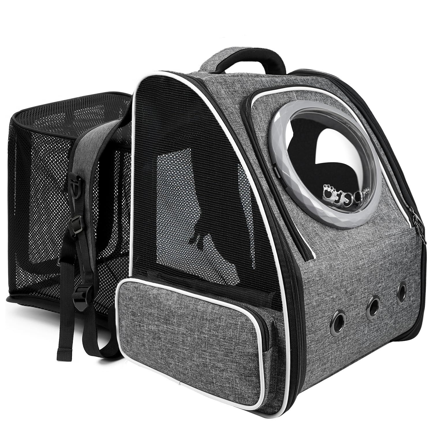 犬 猫 ペット キャリー バッグ リュック 拡張 Okiki ペットハウス 旅行 通院 お出かけ 災害避難用 小型犬 猫 リュック 折りたたみ 大容量 通気性 宇宙船 2種類の窓付き カーテン付き 猫バッグ