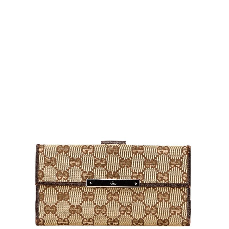 グッチ GGキャンバス メタルバー 112715 ベージュ ブラウン キャンバス レザー レディース GUCCI 1-0231824