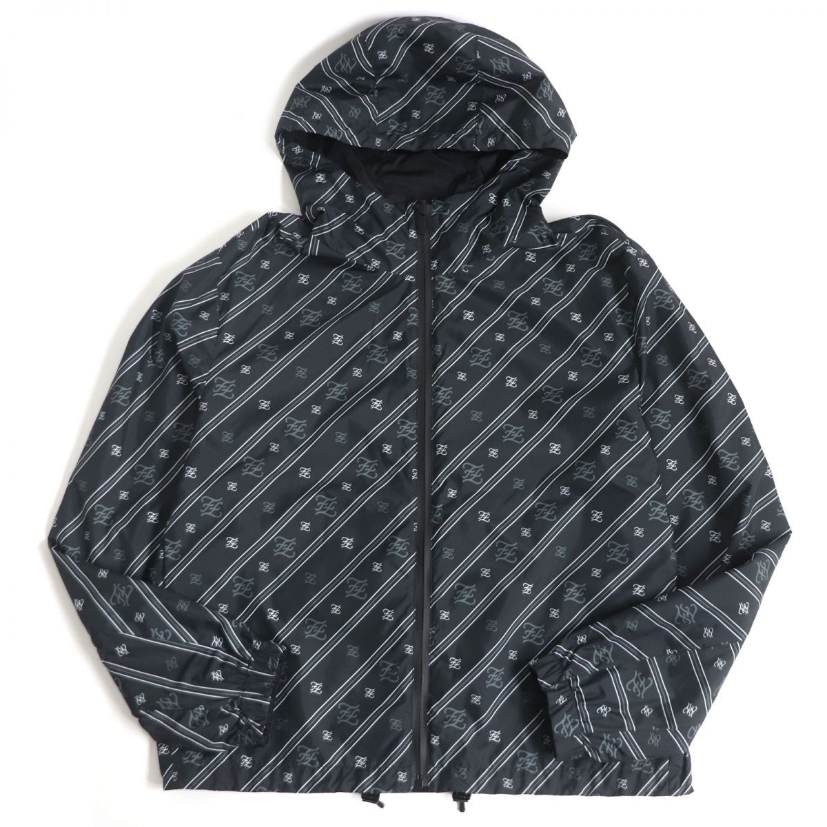 極美品2019年製 FENDI/フェンディ FAA615 FFロゴ 総柄 ロゴワッペン ZIPUP リバーシブル ウィンドブレーカー/ブルゾン 黒 46 伊製 正規品