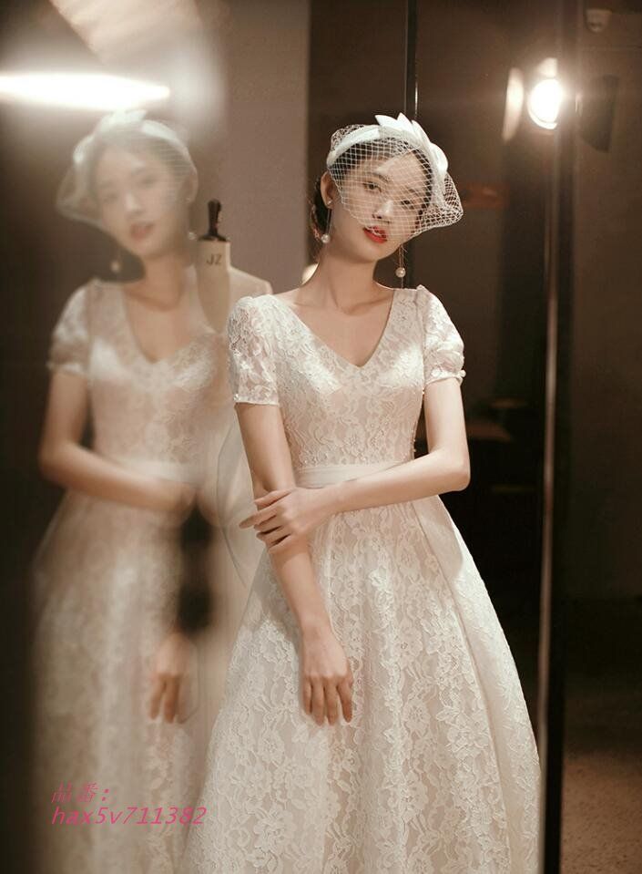 イブニングドレス ロングドレス Vネック 透かし彫り レースドレス パーティードレス 優雅 白 花嫁ドレス 結婚式ドレス 披露宴 二次会ドレス お呼ばれドレス hax5v711382