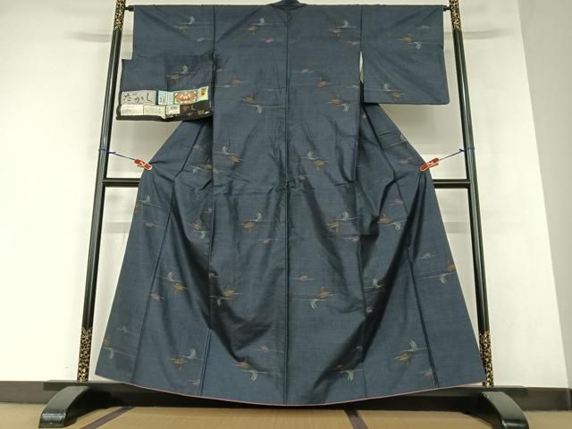 平和屋着物○本場大島紬 名匠たかし カタス7マルキ 飛鶴文 証紙