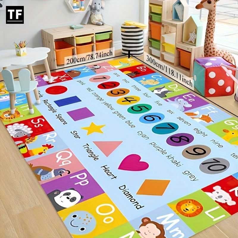 新着商品 1枚 カラフルなアルファベットカーペットカートゥーンプリントフロアマット大型ゲームカーペット洗える幼稚園用クロールカーペット室内用ルーム用品ベッドサイドアクセサリー学校用品教室寮保育園のギフトwdT
