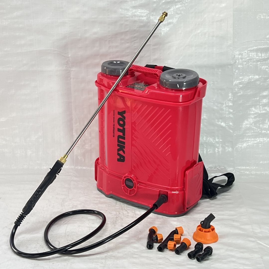電動噴霧器 背負い式 12L バッテリー式 ノズル6種付 かき混ぜ機能付き レッド YS-EFULB12L 419-2