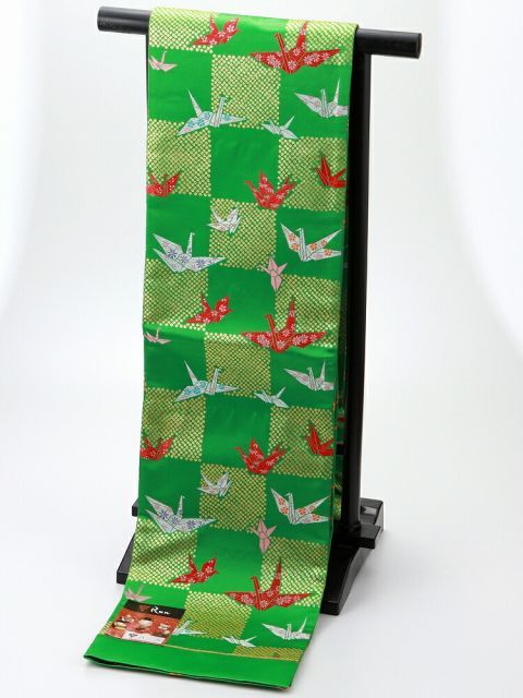 七五三 七歳 ジュニア用 ポリエステル 袋帯 緑系 未仕立て品 jh-280G