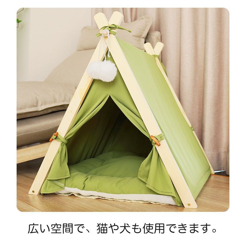 JPMG ペットテント（高さ63CM、長さ60CM、幅55CM）天然松木素材使用、犬小家、猫小家Z06