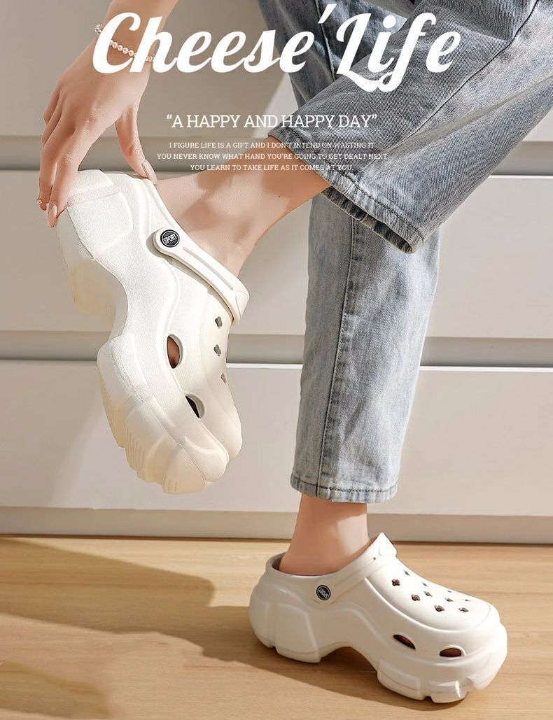 【韓国サンダル】ブラック＆ベージュ おしゃれ 22.5cm-25cm 限定価格 サンダル レディース クロックス風 厚底5-8センチ