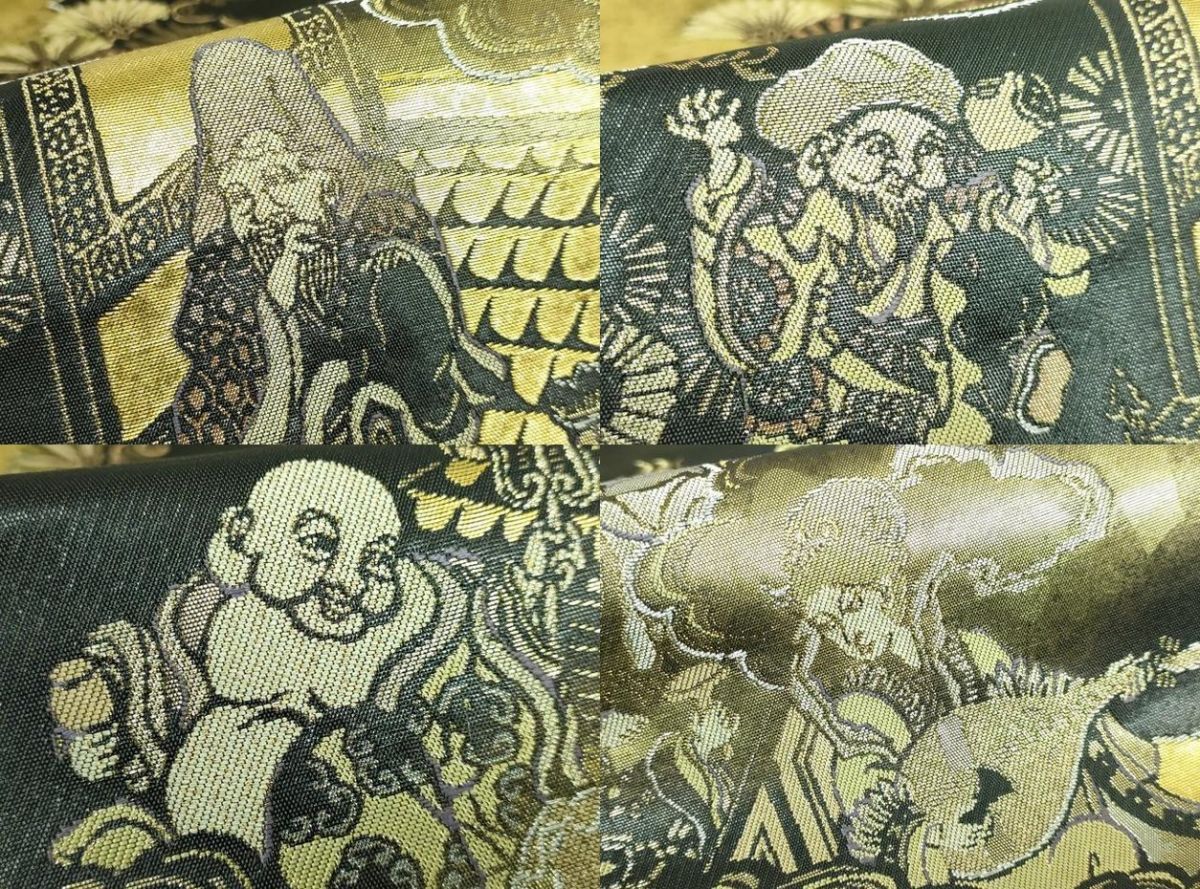 平和屋着物■極上　太鼓柄袋帯　七福神　本金本漆箔　蝋色地　逸品　DZAA6771kh5 平和屋着物□極上 太鼓柄袋帯 七福神 本金本漆箔 蝋色地 逸品