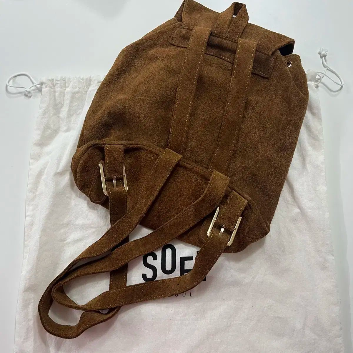 愛用 SOFT SEOUL ソフトソウル ブラウン スウェード GOLD ゴールドボール バックパック