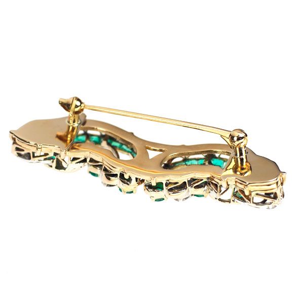 K18YG エメラルド ダイヤモンド ブローチ カリブレカット アンティーク ヒスコレ
