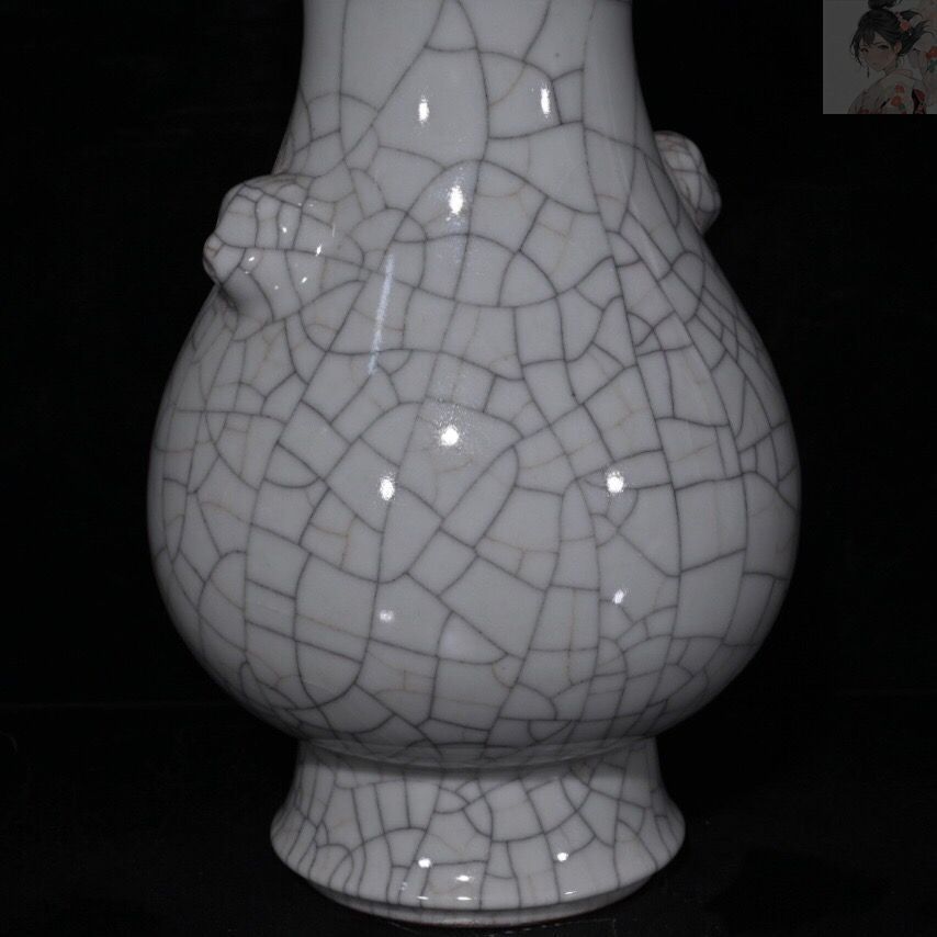 旧家蔵出し 大清乾隆年製 哥窯 開片 獣頭瓶 古陶瓷器 陶芸 造型