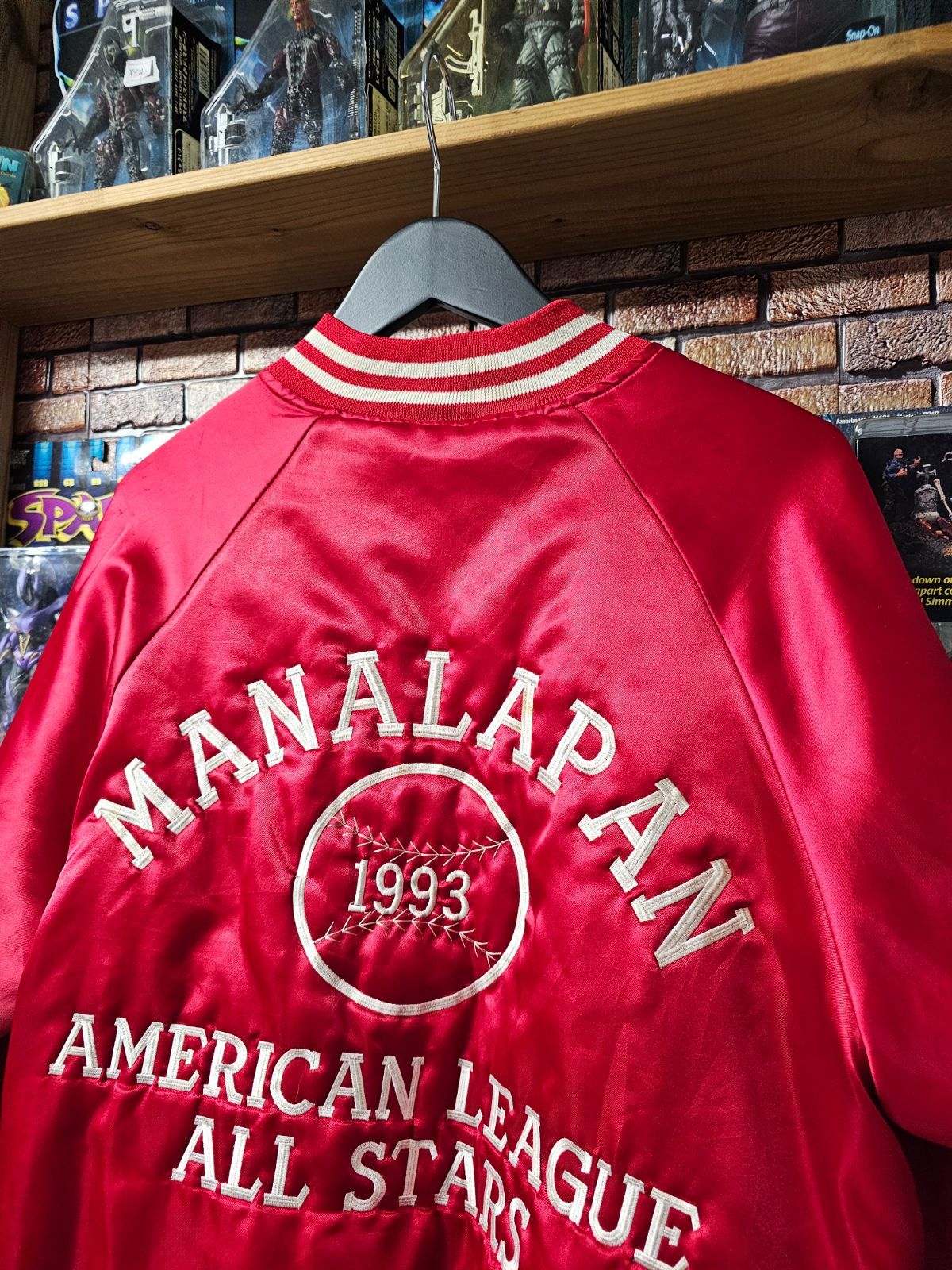 90s AMERICAN LEAGUE ALL STARS Satin Jacket 1993年 アメリカンリーグオールスターズ 記念 関係者向け サテンジャケット レッド