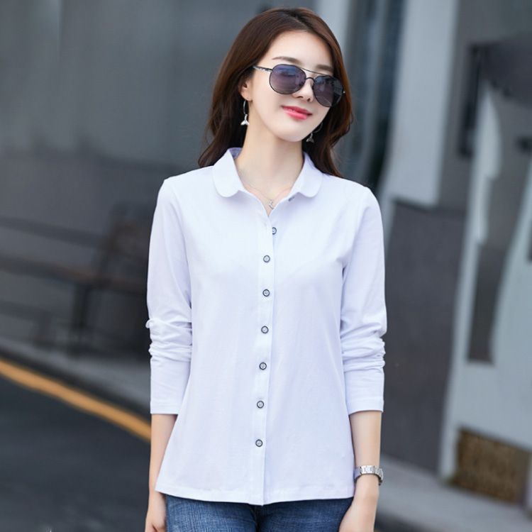 カットソー 襟付き シャツ レディース 長袖 前開き コットン素材 オフィス スリム カジュアル 通勤 角襟 丸襟 選べる2襟 春 秋 無地 全 pdd 3228